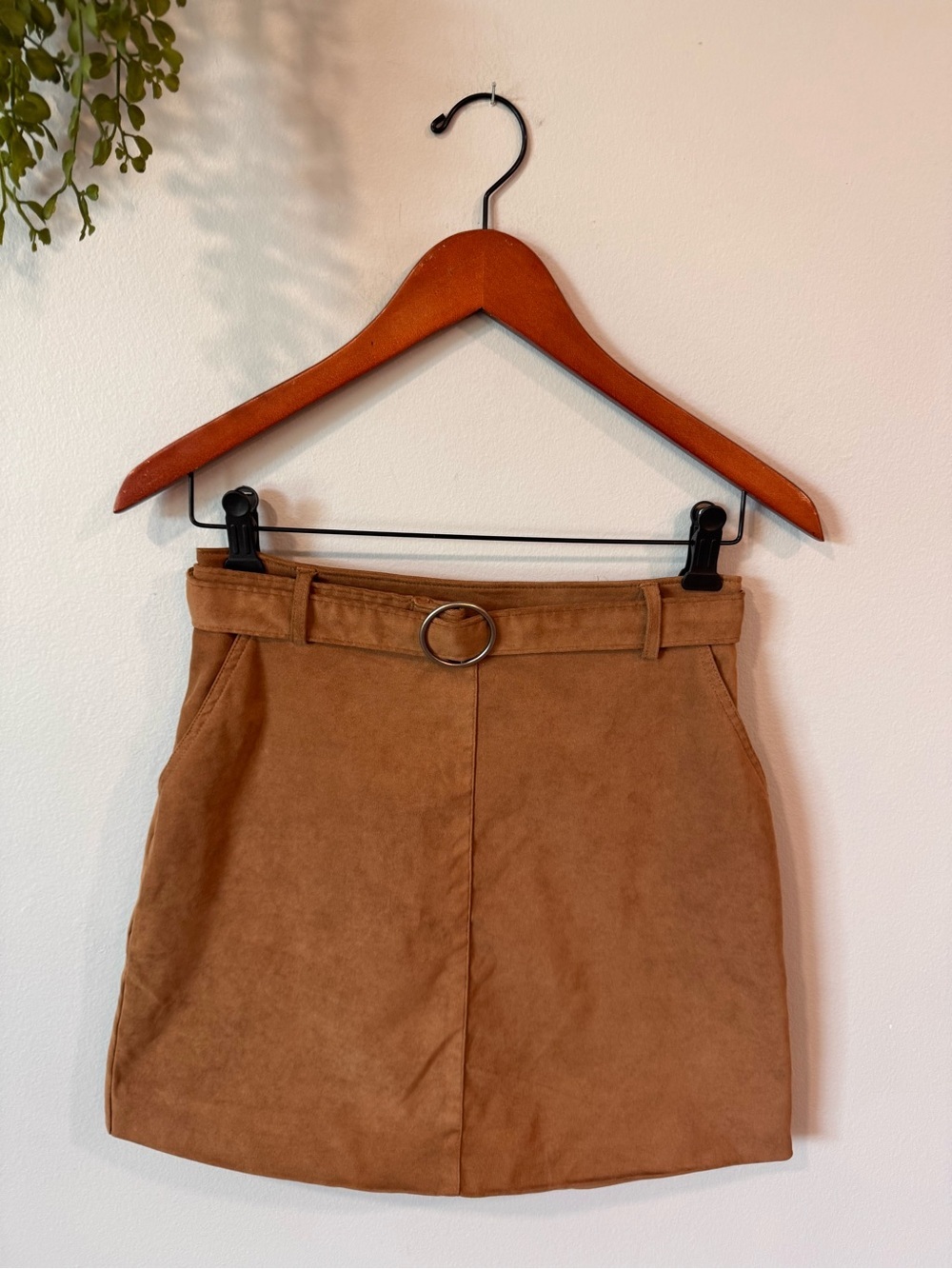 Hollister Faux Camel Suede-Look Belted Mini Skirt Size Small